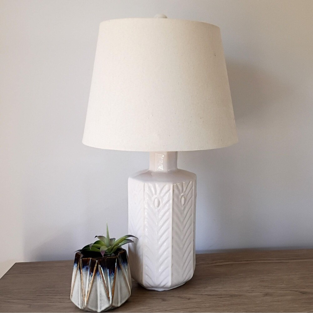 Vintage Off White Ceramic Table Lamp, Ivory Lamp, Cream Accent Lamp, Boho Decor